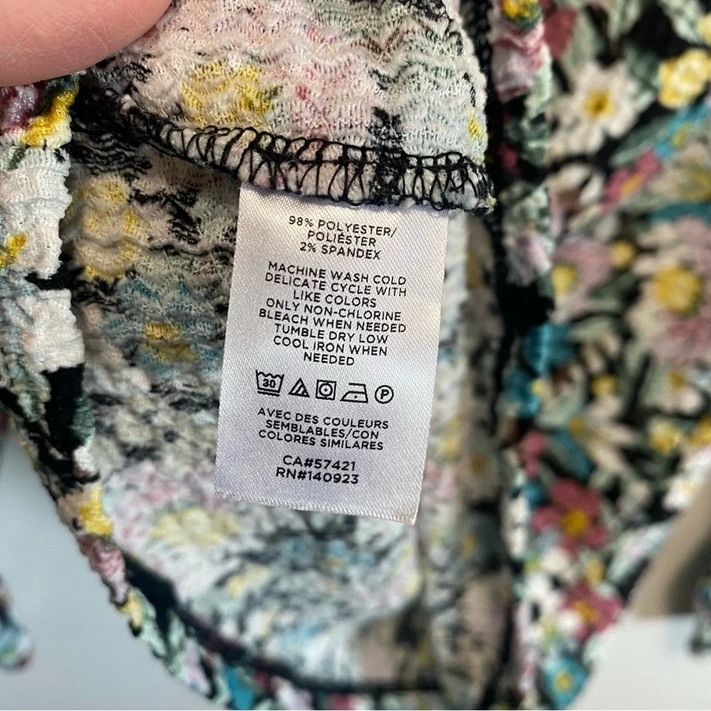 LOFT Floral Shirred Puff Sleeve Shirt! V-Neck Long Sleeve Size Small S